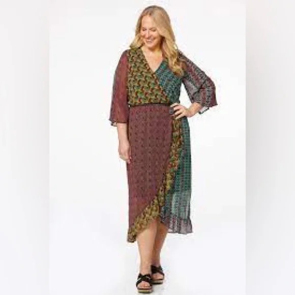 Cato | PLUS SIZE GEO PATCHWORK DRESS Dark Violet Various Sizes Available - Picture 1 of 4